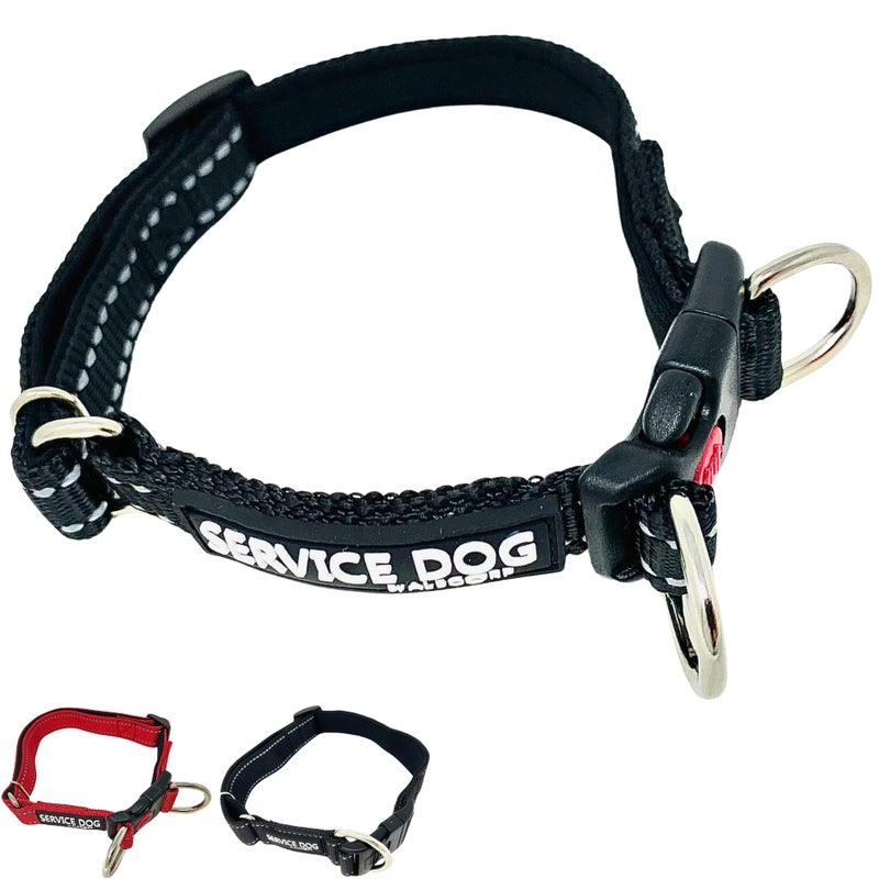 Albcorp Reflective Service Dog Collar â€“ Sizes XS to XL (8.6â€“28.7 Inches), Service Dog Rubber Patch, Neoprene-Padded Comfort & High-Visibility Gear for Dedicated Handlers, Small, Black - Image 1
